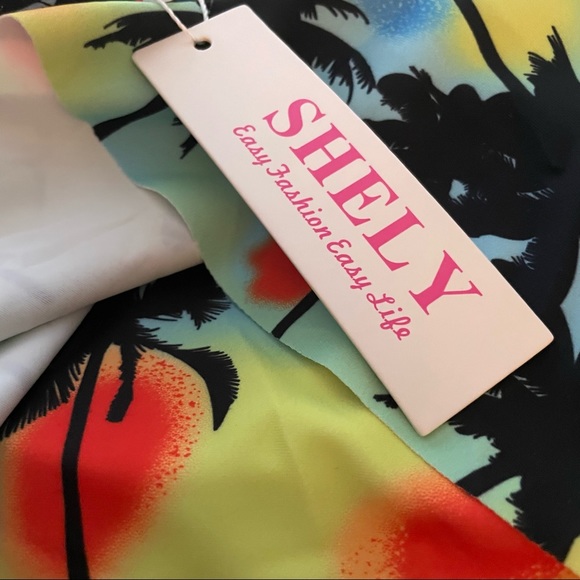 tropical Print Off The Shoulder One Piece palm tree Swimsuit NWT - Picture 7 of 7